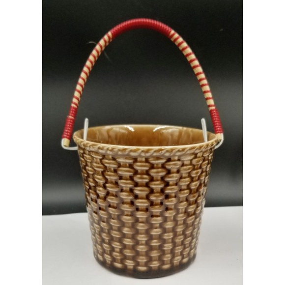 Vintage Lipper & Mann Peanuts MCM Handled Ceramic Basket Bucket NOS - Picture 2 of 9